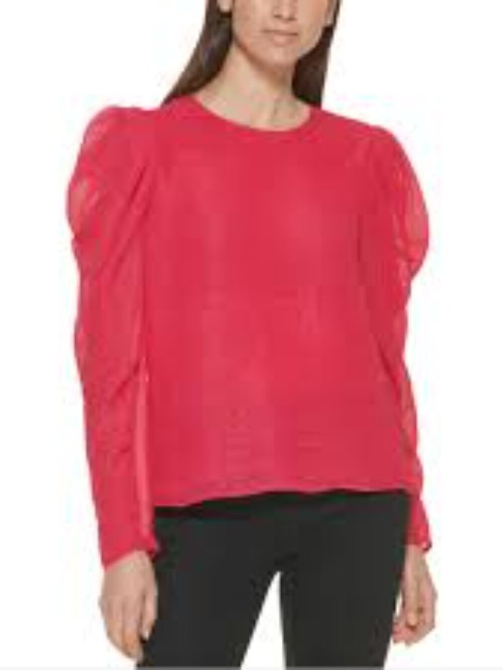 Calvin Klein women’s puff‎ shoulder chiffon pullover top